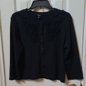 Black Cardigan with Lace Detail